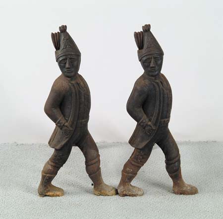 Appraisal: PAIR OF CAST IRON HESSIEN SOLDIER ANDIRONS Unpainted surface SIZE