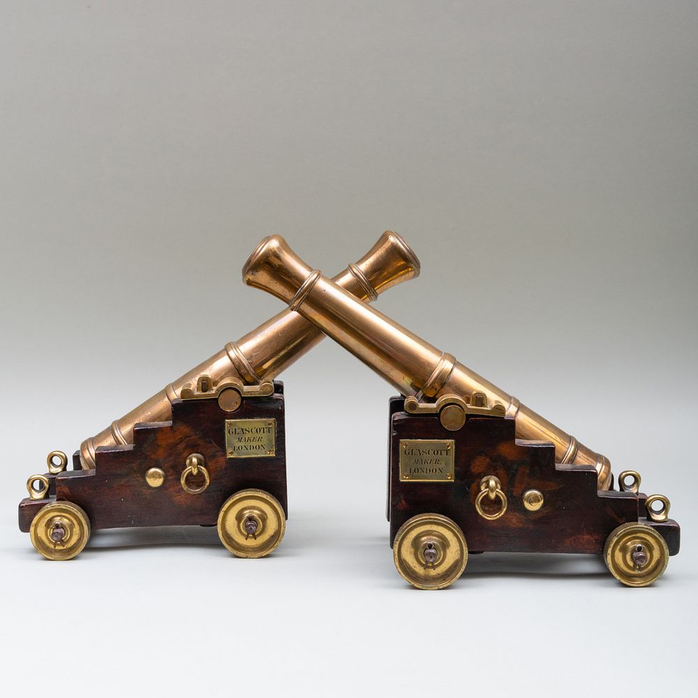 Appraisal: Two Glascott Brass Signal Cannons Engraved 'Glascott Maker London' x