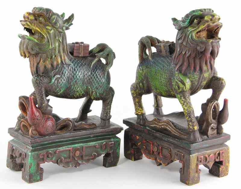 Appraisal: Pair of Composition Foo Dogswith antiqued paint scheme in Some