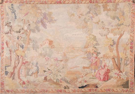 Appraisal: CONTINENTAL TAPESTRY OF A LANDSCAPE SCENE th century Depicting figures