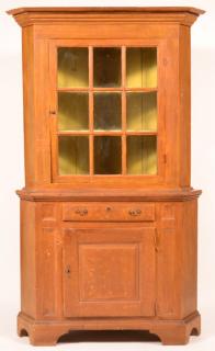 Appraisal: PA Federal Softwood Two Part Corner Cupboard Pennsylvania Federal Softwood