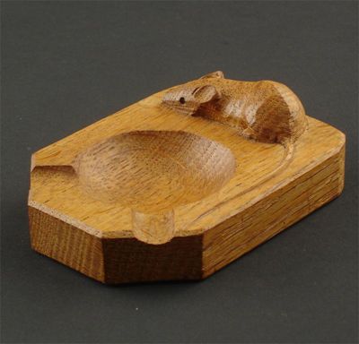 Appraisal: A Robert 'Mouseman' Thompson oak ashtray carved with mouse cm