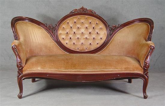 Appraisal: Walnut Victorian Sofa Circa Oval button tufted back below floral