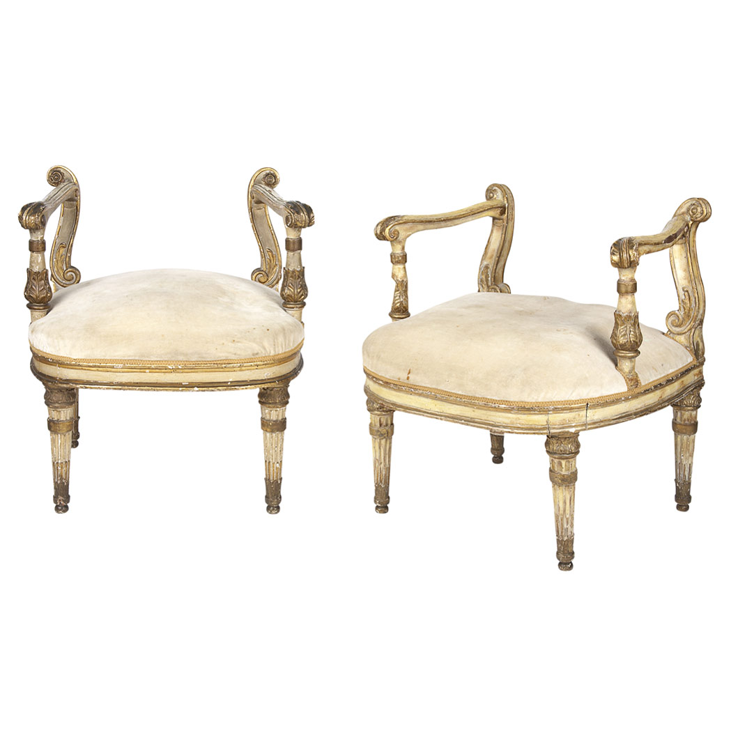 Appraisal: Pair of Italian Neoclassical Painted and Parcel Gilt Armchairs Late