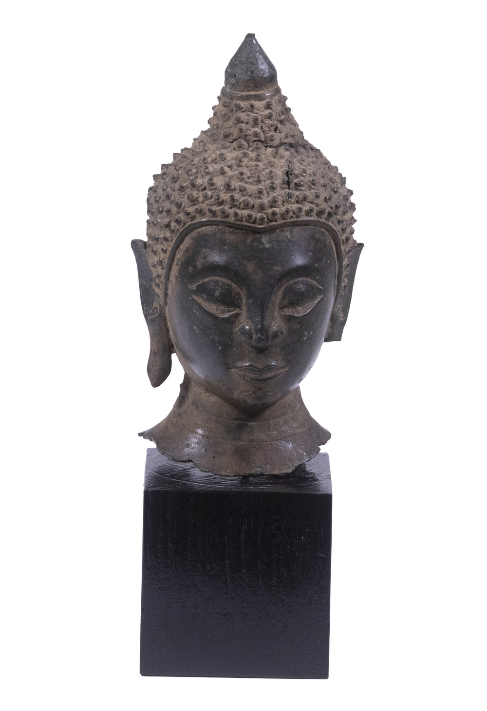 Appraisal: TH C THAI BRONZE HEAD OF BUDDHA Sukhothai dynasty hollow