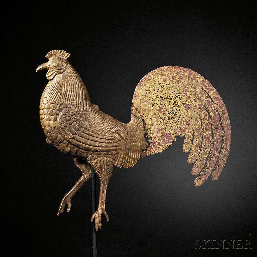 Appraisal: Yellow-painted Cast Iron Rooster Weathervane Rochester Iron Works Rochester New