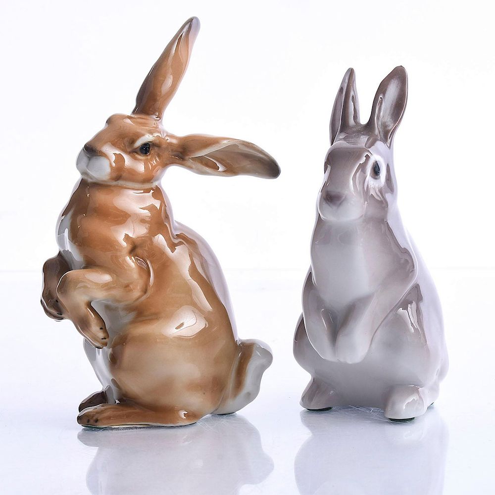 Appraisal: PORCELAIN RABBIT FIGURINES Bing and Grondahl and Hutschenreuther Backstamps on