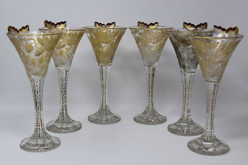 Appraisal: Possibly Baccarat Exceptional Gilt Goblets Possibly Baccarat Heavy Gauge Crystal