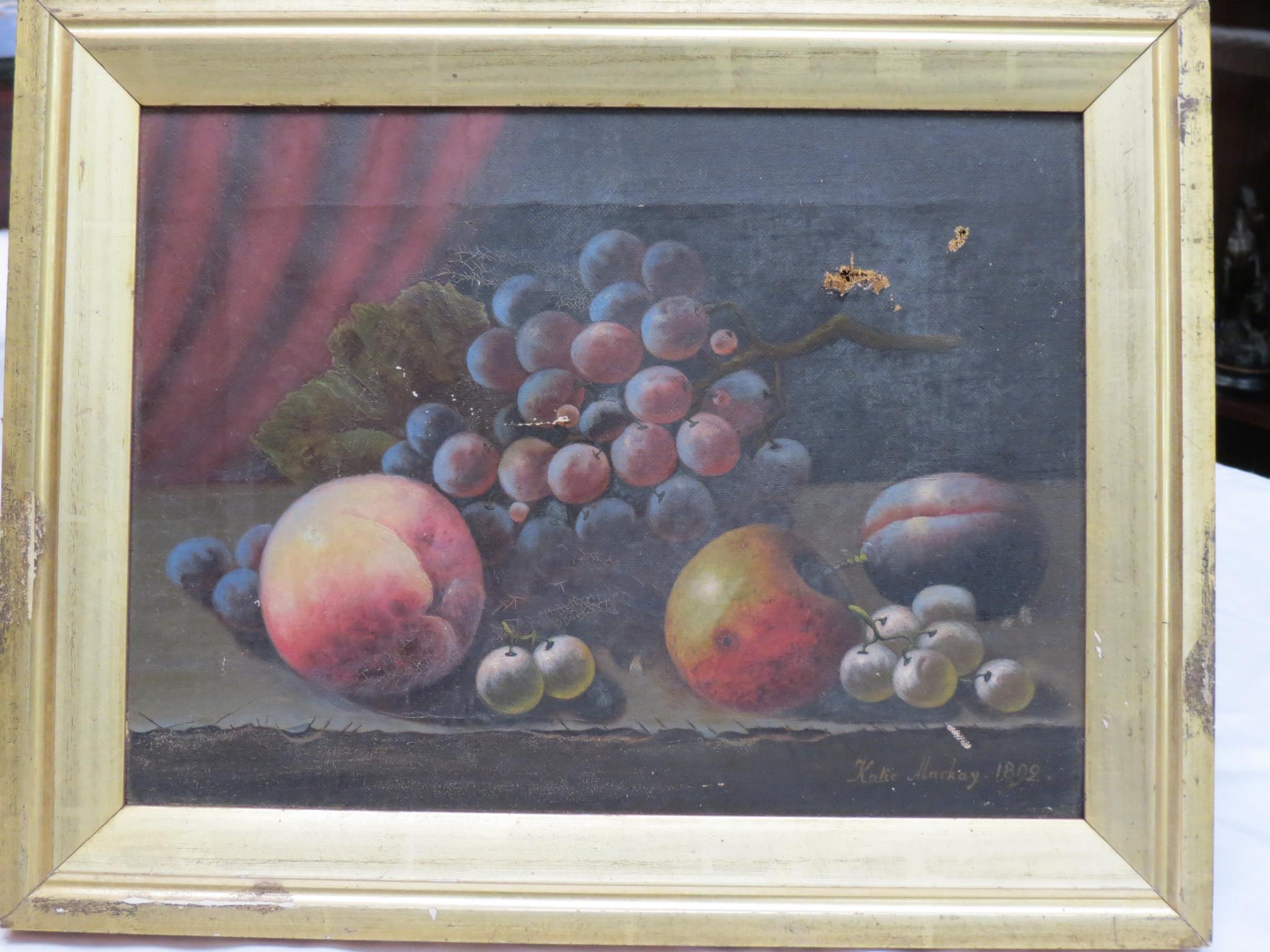 Appraisal: Katy Mackay - oil on canvas still life fruit signed