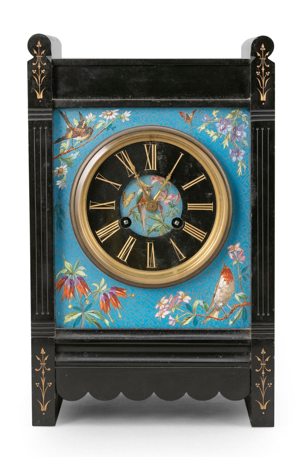 Appraisal: CHINESE CLOISONN ENAMEL AND EBONY MANTEL CLOCK EARLY TH CENTURY