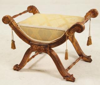 Appraisal: REGENCY STYLE CARVED GILTWOOD TABOURET COVERED IN ROYAL GOLD FABRIC