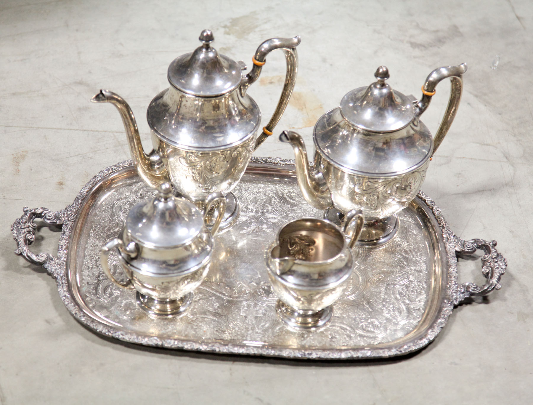 Appraisal: FIVE PIECE DUNKIRK STERLING COFFEE TEA SERVICE Meriden Connecticut mid