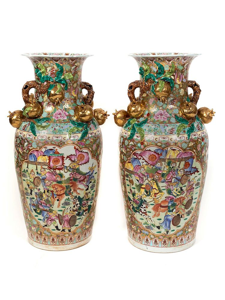 Appraisal: A Pair of Chinese Famille Rose Porcelain Palace Vases Height