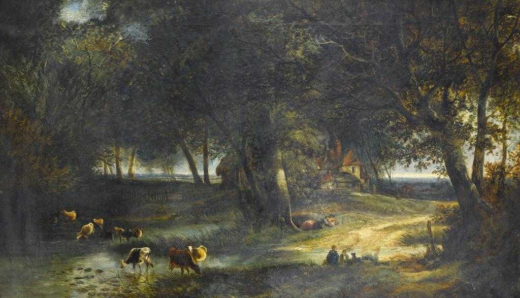 Appraisal: FOLLOWER OF JOSEPH THORS TH CENTURY WOODED LANDSCAPE WITH FIGURES