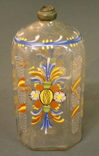 Appraisal: Stiegel type bottle th c with enamel decoration h x