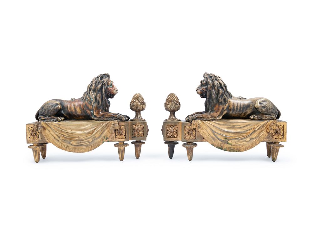 Appraisal: A Pair of Louis XVI Style Gilt Bronze Figural Chenets