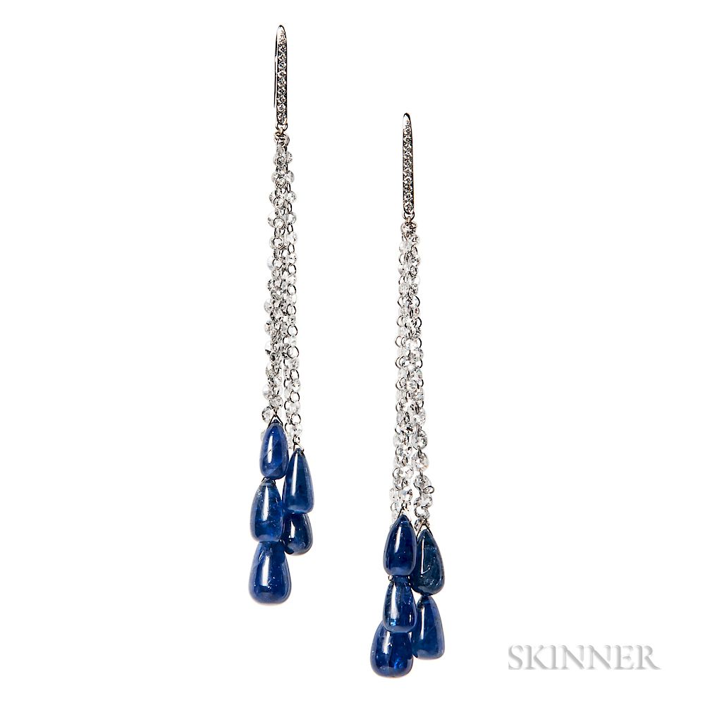 Appraisal: kt White Gold Sapphire and Diamond Earrings kt White Gold