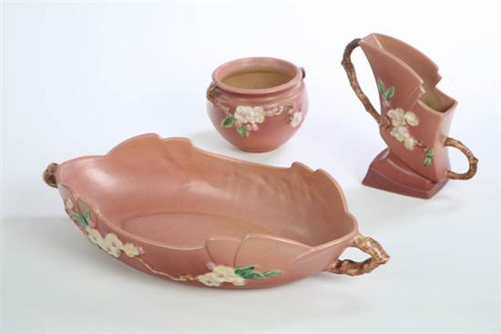 Appraisal: THREE PIECES OF ART POTTERY All are Roseville Apple Blossom