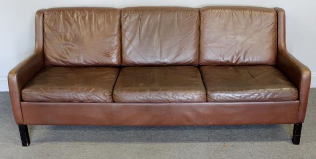 Appraisal: Midcentury Borge Mogensen Style Leather Sofa Danish Unmarked Dark red