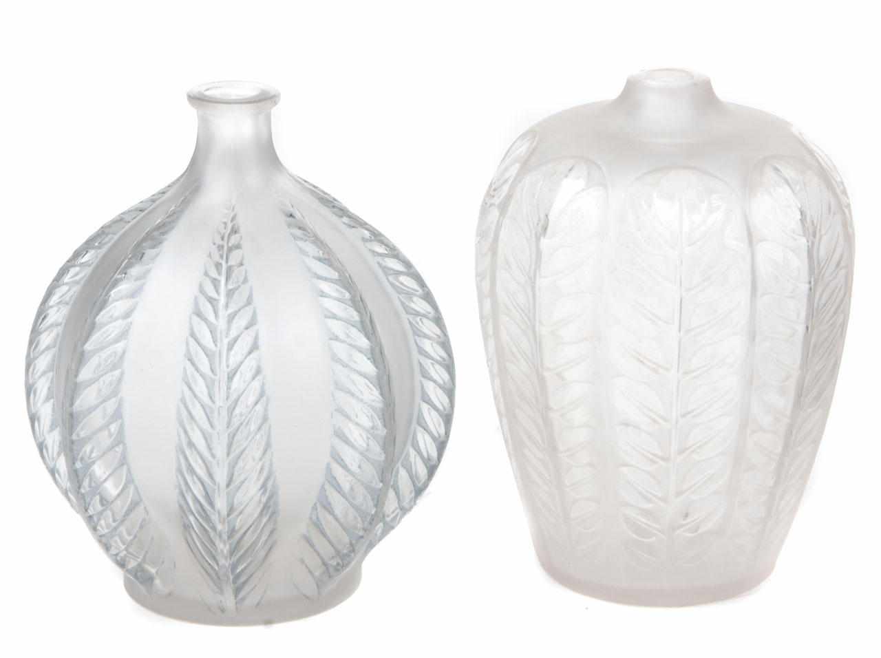 Appraisal: Two R Lalique molded glass vases Tournai and Malines Marcilhac