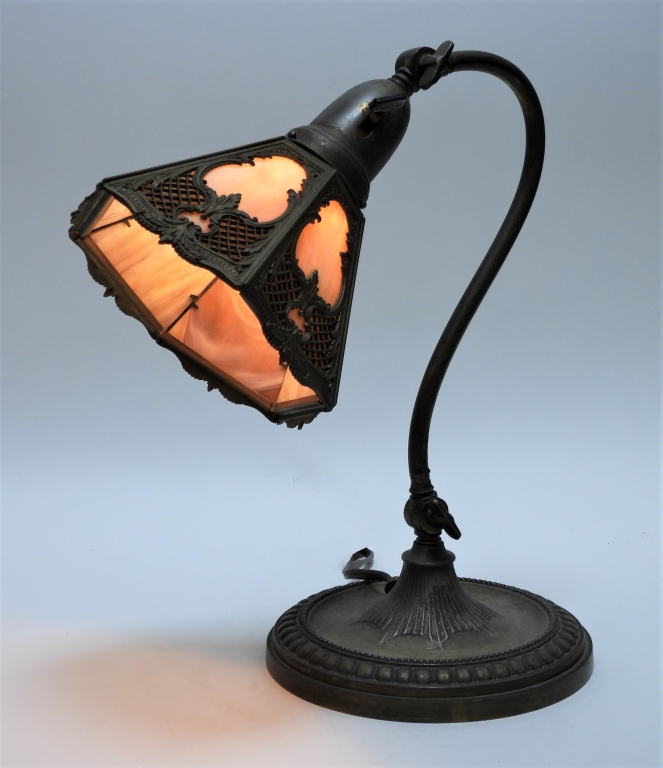 Appraisal: BRADLEY HUBBARD SLAG GLASS DESK LAMP Connecticut th CenturyAdjustable lamp