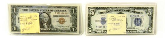 Appraisal: CURRENCY Two U S notes in soft plastic sleeves Series