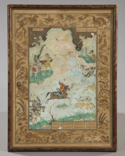 Appraisal: Persian School Late th Century Mountain Boy with Wild Animals