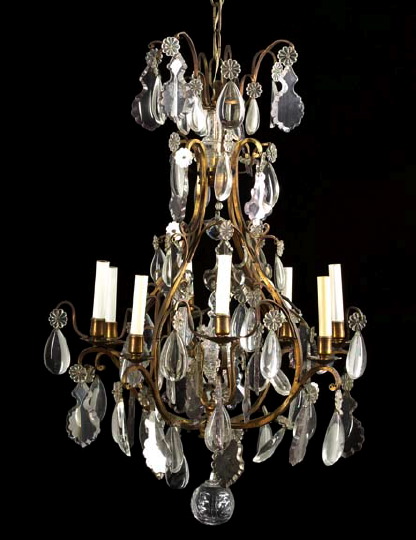 Appraisal: Louis XV-Style Gilt-Brass and Cut Glass Chandelier of cage form