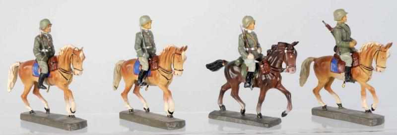 Appraisal: Elastolin cm Mounted German Army Group Includes four German mounted