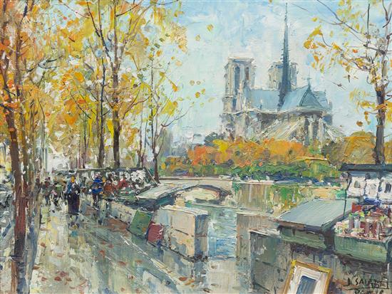 Appraisal: Sale Lot Jean Salabet French b Notre Dame Paris oil