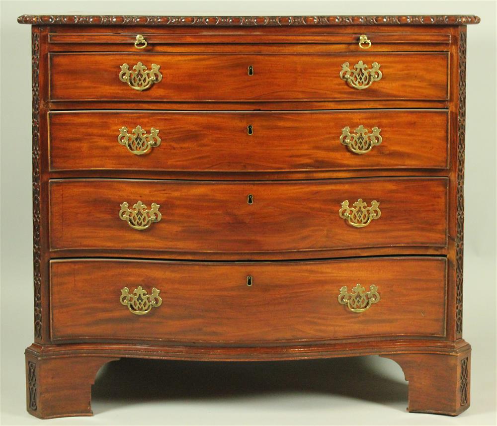 Appraisal: GEORGE III CARVED MAHOGANY SERPENTINE CHEST OF DRAWERS CIRCA having