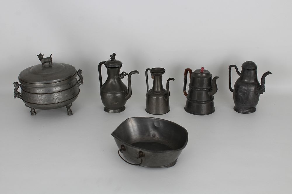 Appraisal: Chinese Spelter Articles Chinese Spelter Articles Including One Figural censer