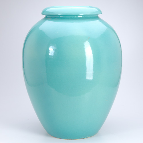 Appraisal: BAUER Large oil jar covered in turquoise glossy glaze Unmarked