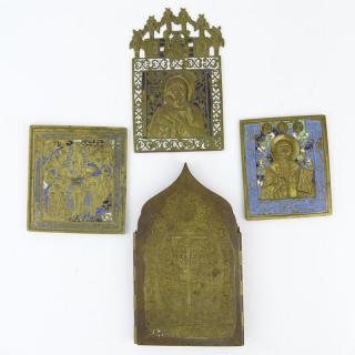 Appraisal: Four Antique Russian Bronze and Enamel Religious Plaques Four Antique