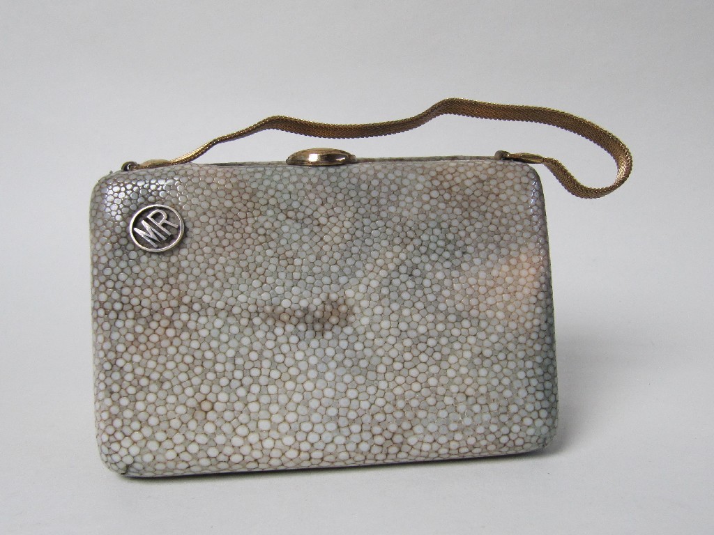 Appraisal: An Art Deco shagreen evening bag monogrammed MR gilt mesh