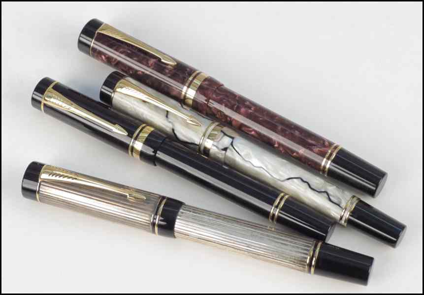 Appraisal: FOUR PARKER FOUNTAIN PENS All four with karat gold nibs