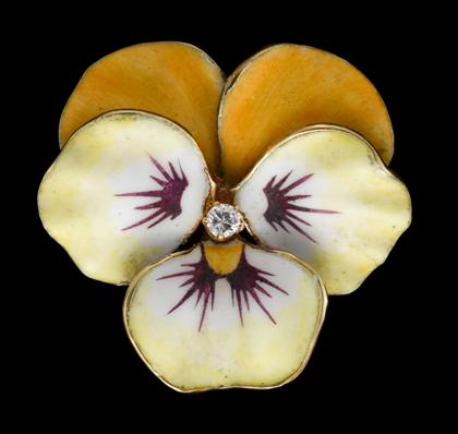 Appraisal: Two karat yellow gold and enamel pansy pinsOne yellow enameled