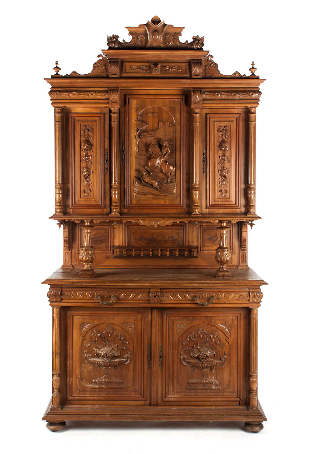 Appraisal: Belgian walnut buffet a deux corps second half- th century