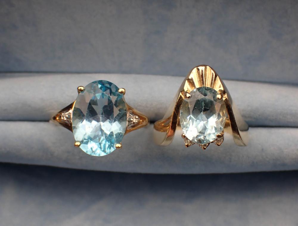 Appraisal: TWO BLUE TOPAZ AND DIAMOND RINGS size - k yellow