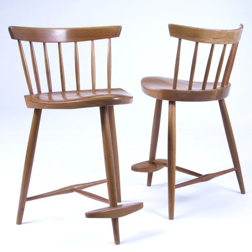 Appraisal: GEORGE NAKASHIMA Pair of walnut Mira stools x x