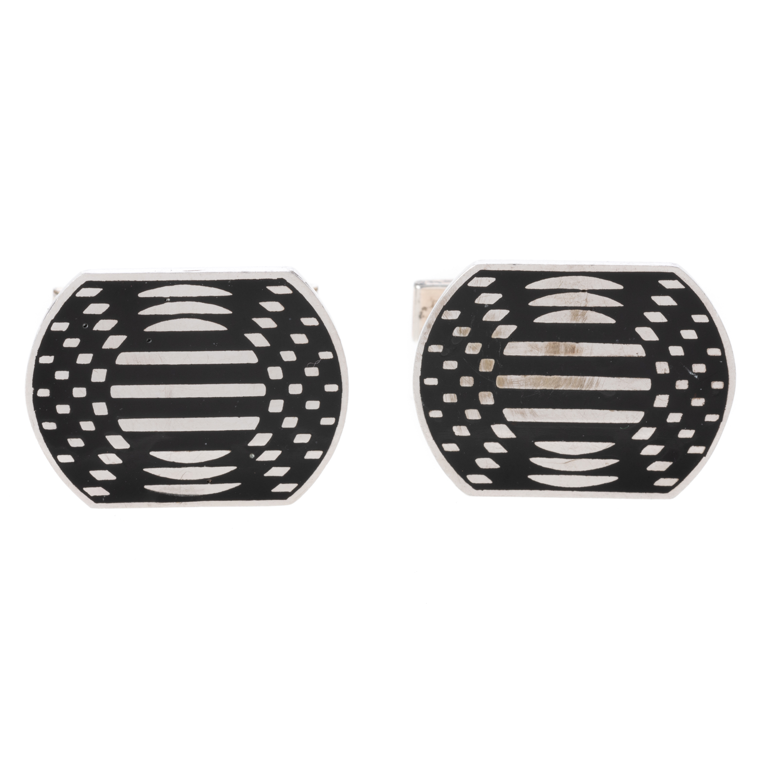 Appraisal: STERLING OP ART CUFFLINKS BY VICTOR VASARELY c s Sterling