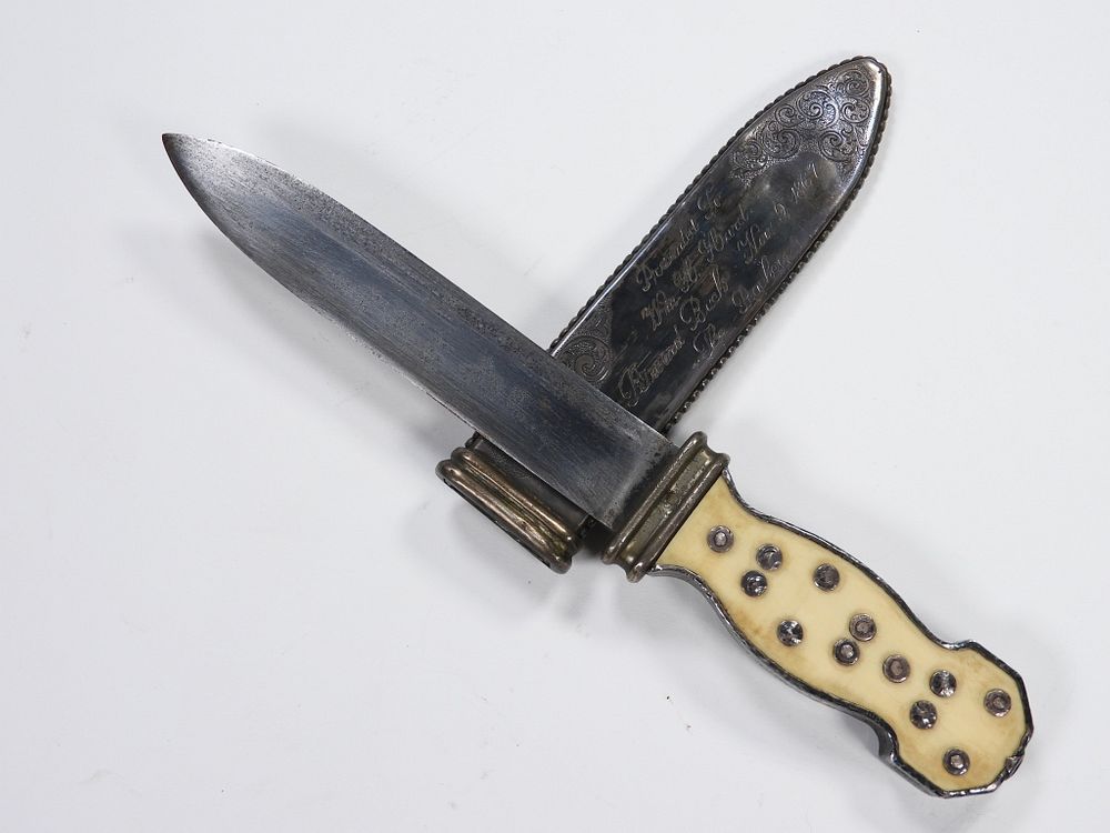 Appraisal: Presentation Bowie Knife and Sheath Possibly United States C Ivory