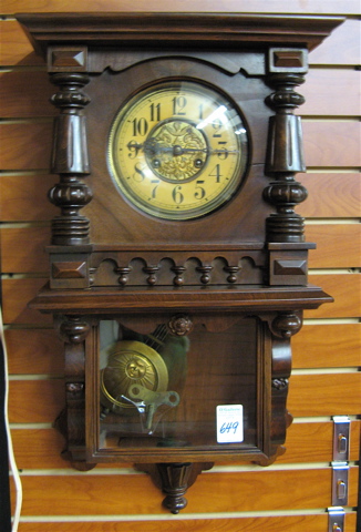 Appraisal: WALNUT BALCONY WALL CLOCK German c having a spring wound