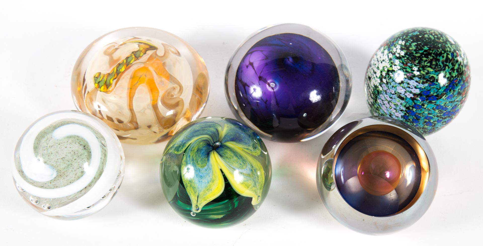 Appraisal: a Set of six glass paperweights each of varying sizes