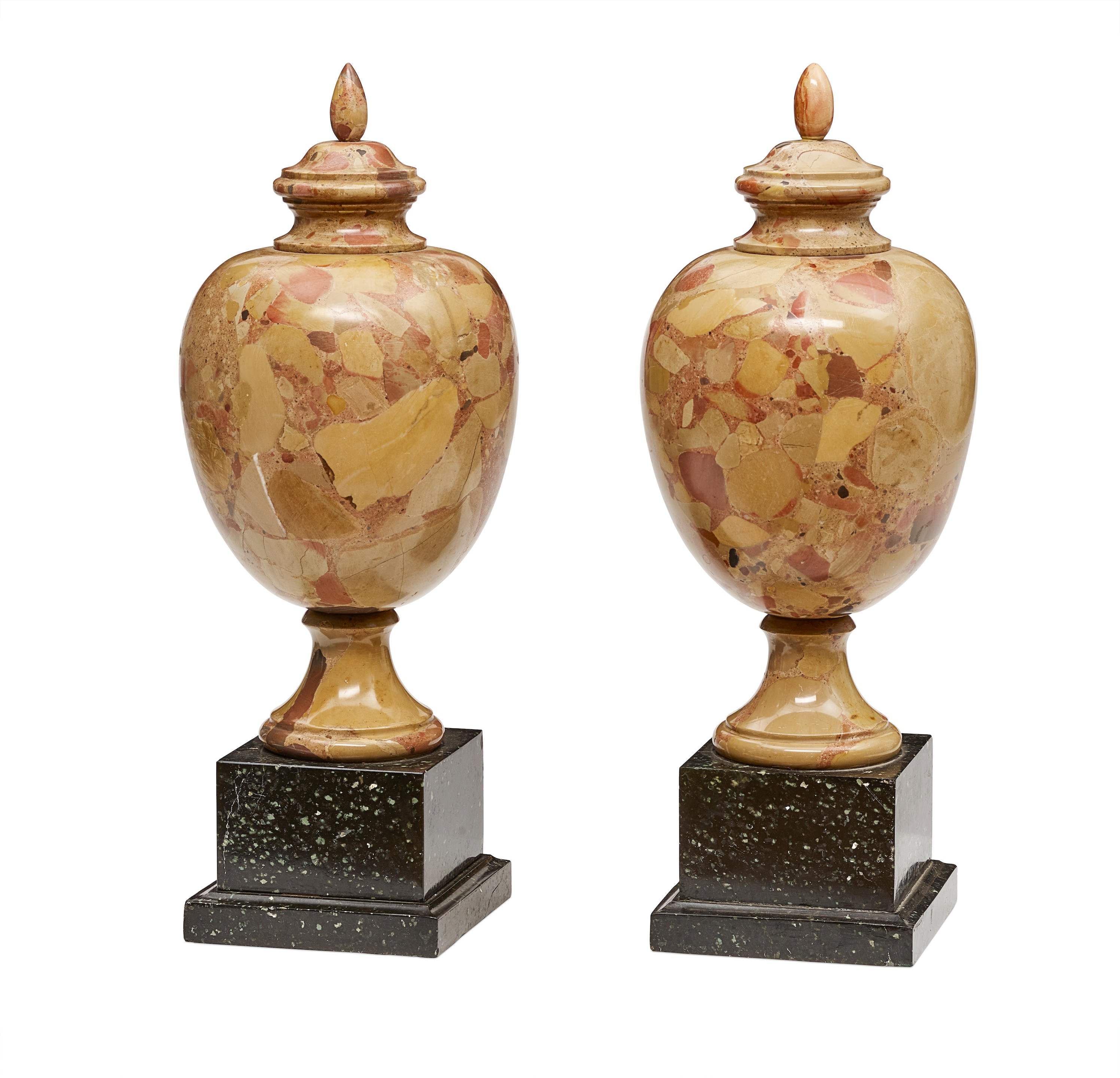 Appraisal: A PAIR OF ITALIAN BRECCIA MARBLE URNS TH CENTURY th