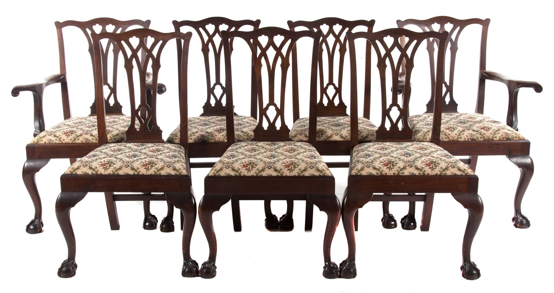 Appraisal: Eight Potthast Chippendale style mahogany chairs early th century serpentine