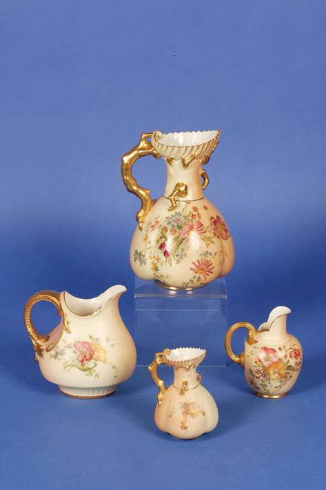 Appraisal: A ROYAL WORCESTER BLUSH IVORY JUG with simple loop reeded