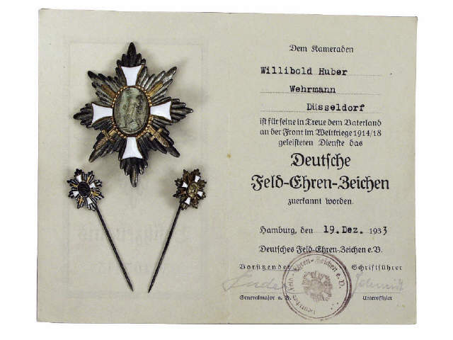 Appraisal: German Feld Ehrenzeichen marked Hamberg and bearing soldier's name with