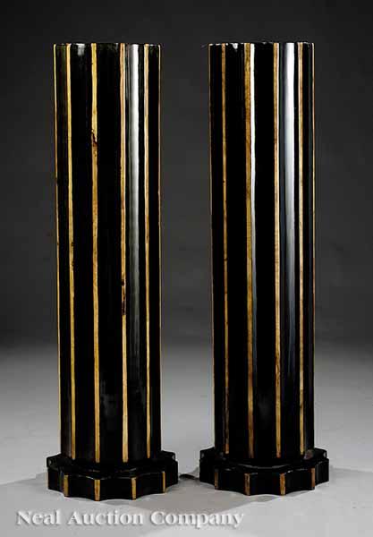 Appraisal: A Pair of Art Deco-Style Paint-Decorated Pedestals black ground with