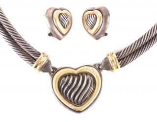 Appraisal: Sterling silver and K double cable necklace with heart center